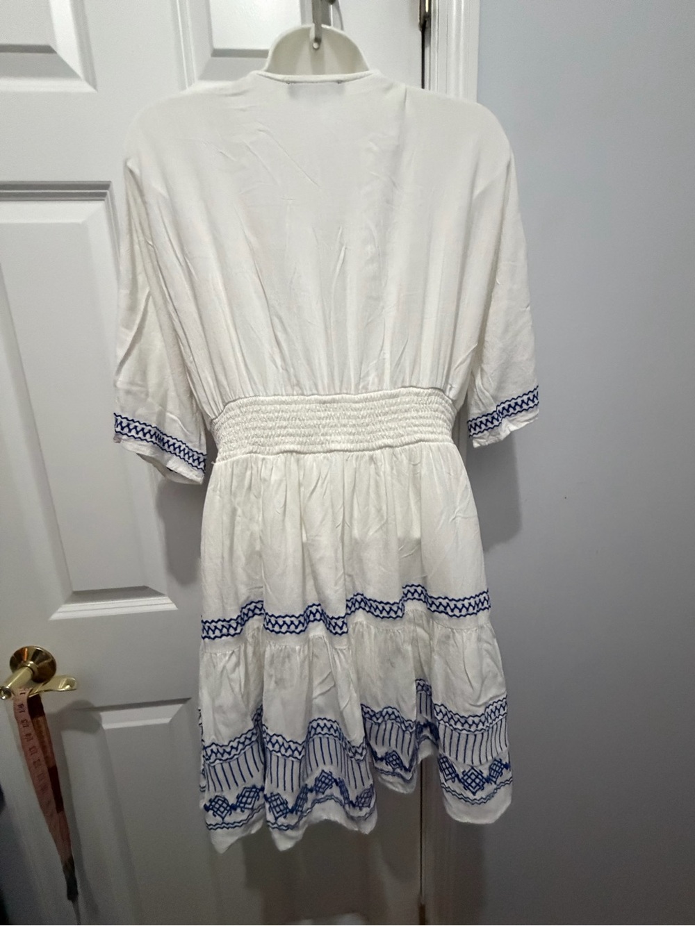 Lulu's White Mini Dress with Blue Embroidered Trim - Gone to Greece size large - Picture 3 of 7